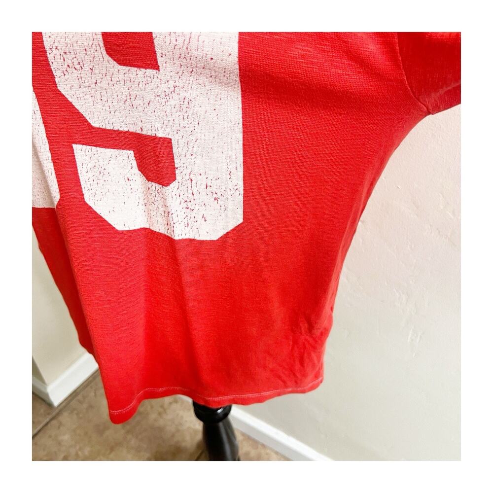Anthropologie Pilcro 3/4 Varsity Tee Pullover Red Size Medium Rugby Sporty - Picture 7 of 12